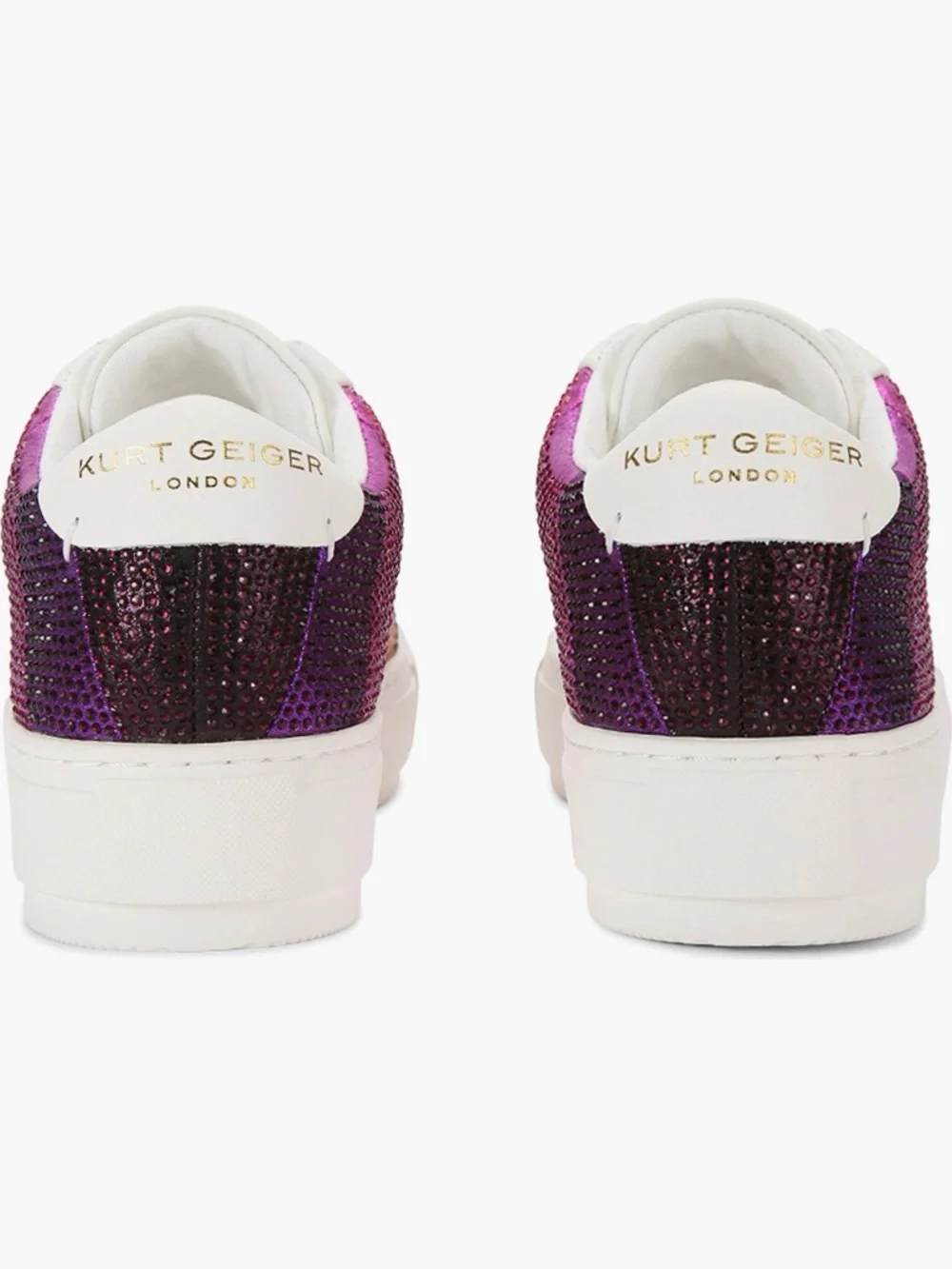 Kurt Geiger White Platform Sneakers with Pink-Purple to Bronze Crystal Stripe - Picture 3 of 4
